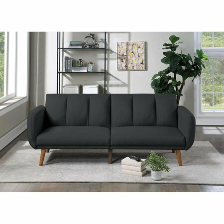 KD GABINETES 81 x 33 x 31 in. Convertible Futon Adjustable Sofa with Splitback in Black Fabric KD3696211